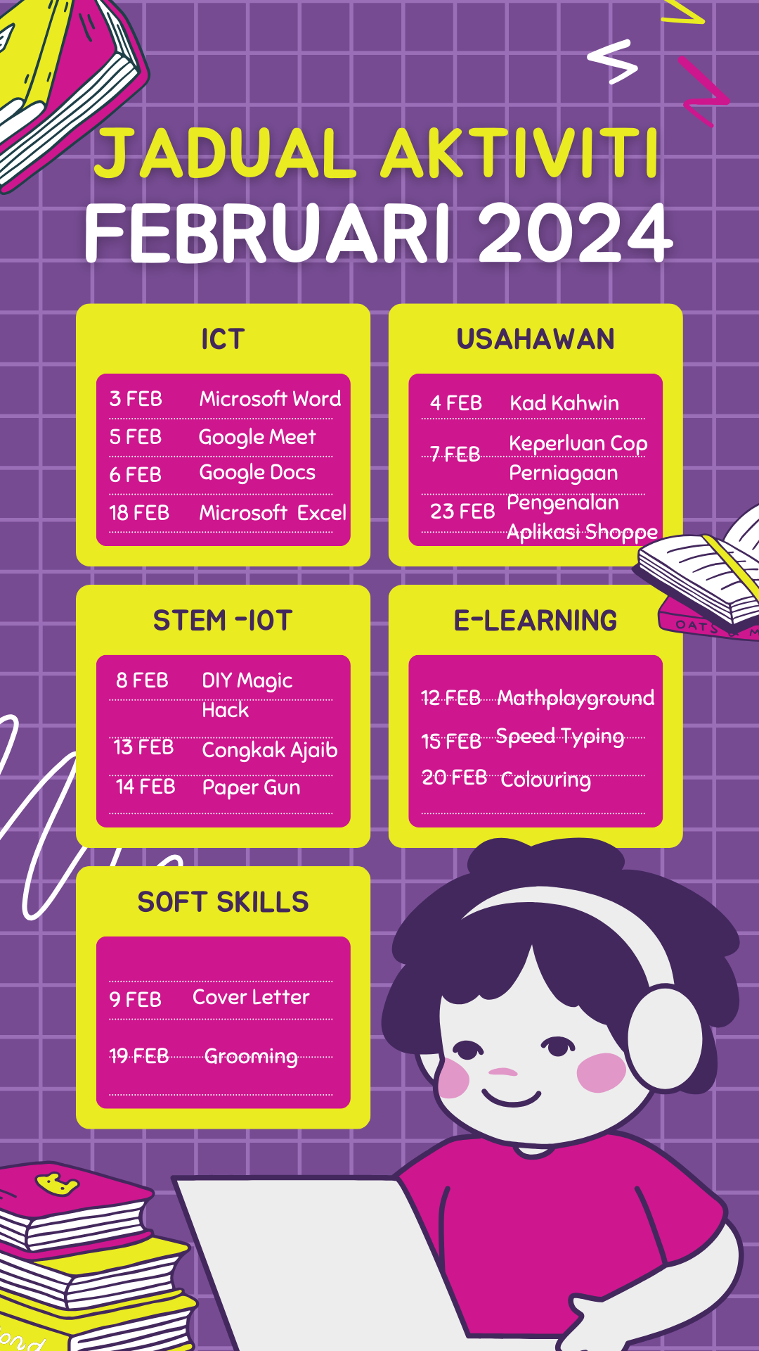 Purple Neon Yellow and Magenta Playful Class Schedule Phone Wallpaper